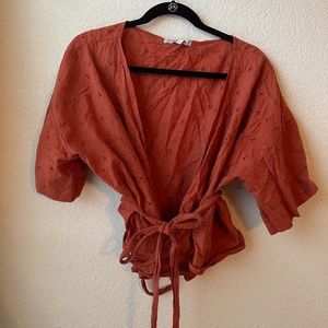 Cute Dusty Orange Wrap Shirt w/ Tie
